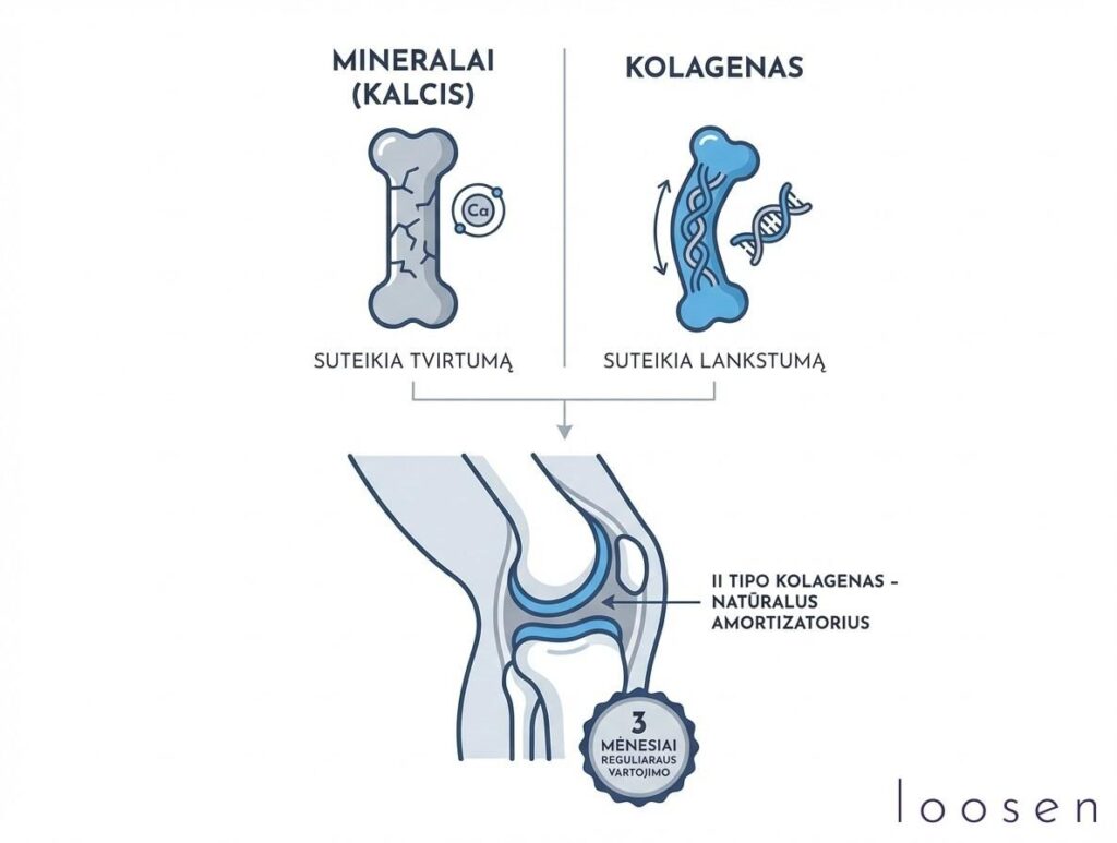 Kolageno nauda organizmui: odai, sąnariams, kaulams ir daugiau Kolageno nauda sąnariams ir kaulams: II tipo kolagenas kremzlėse ir kolageno bei mineralų vaidmuo kaulų struktūroje