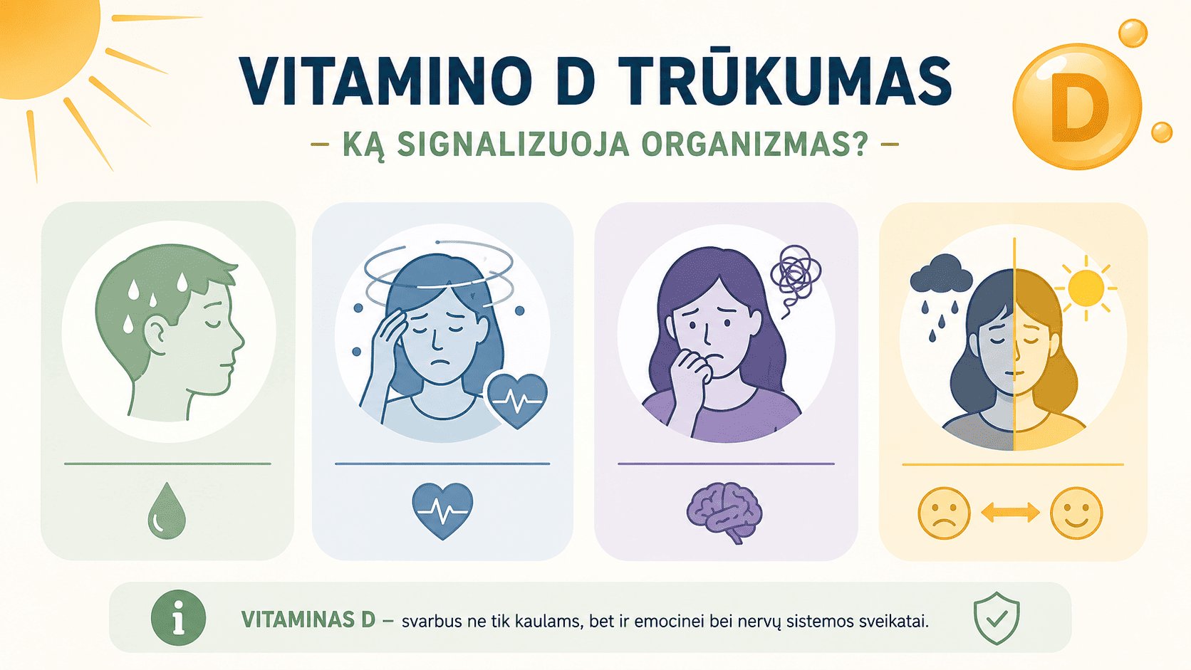 Vitamino D trūkumas: simptomai, priežastys ir kaip atstatyti normą Vitamino D trūkumas: simptomai, priežastys ir kaip atstatyti normą